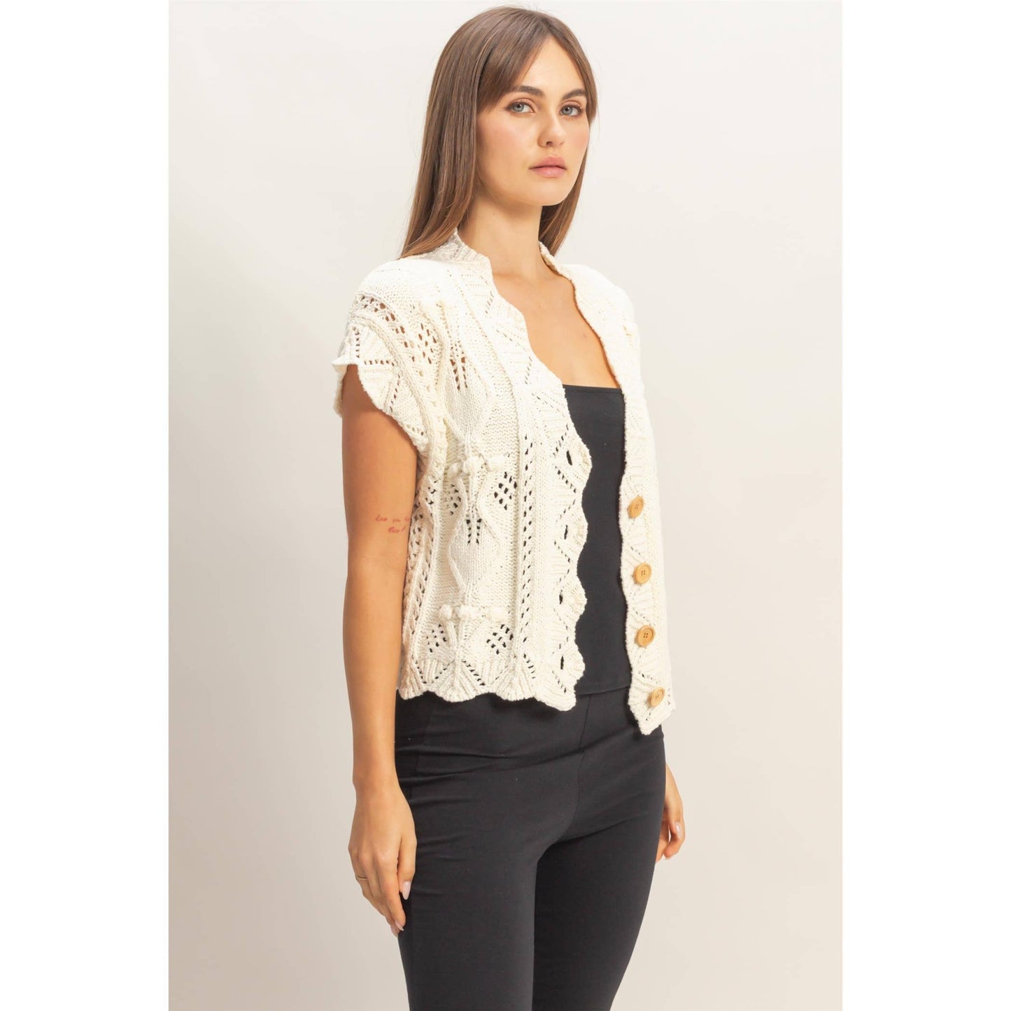 Button-Front Crochet Sweater