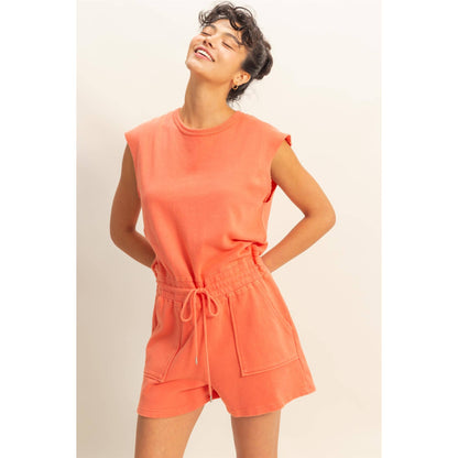 DZ25A773-Sleeveless Drawstring Waist Romper