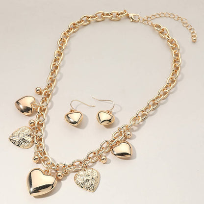 Metal Heart Charm Station Chunky Chain Necklace