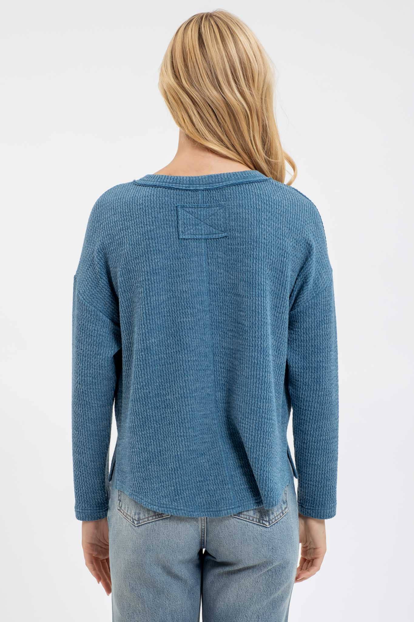 WAFFLE KNIT HENLEY TOP