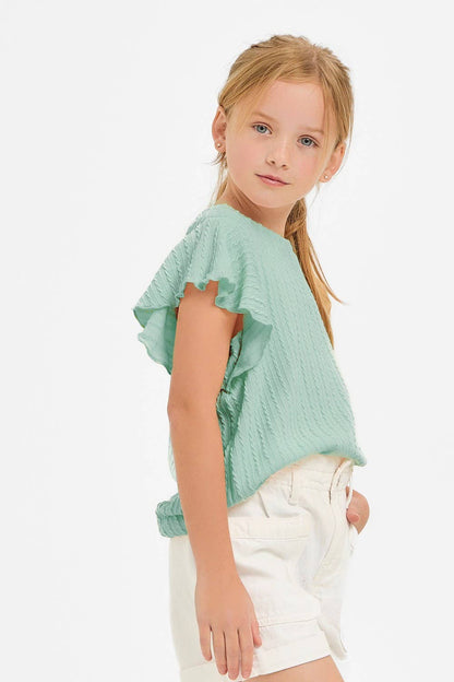 Embossed Knit Ruffle Sleeve Top
