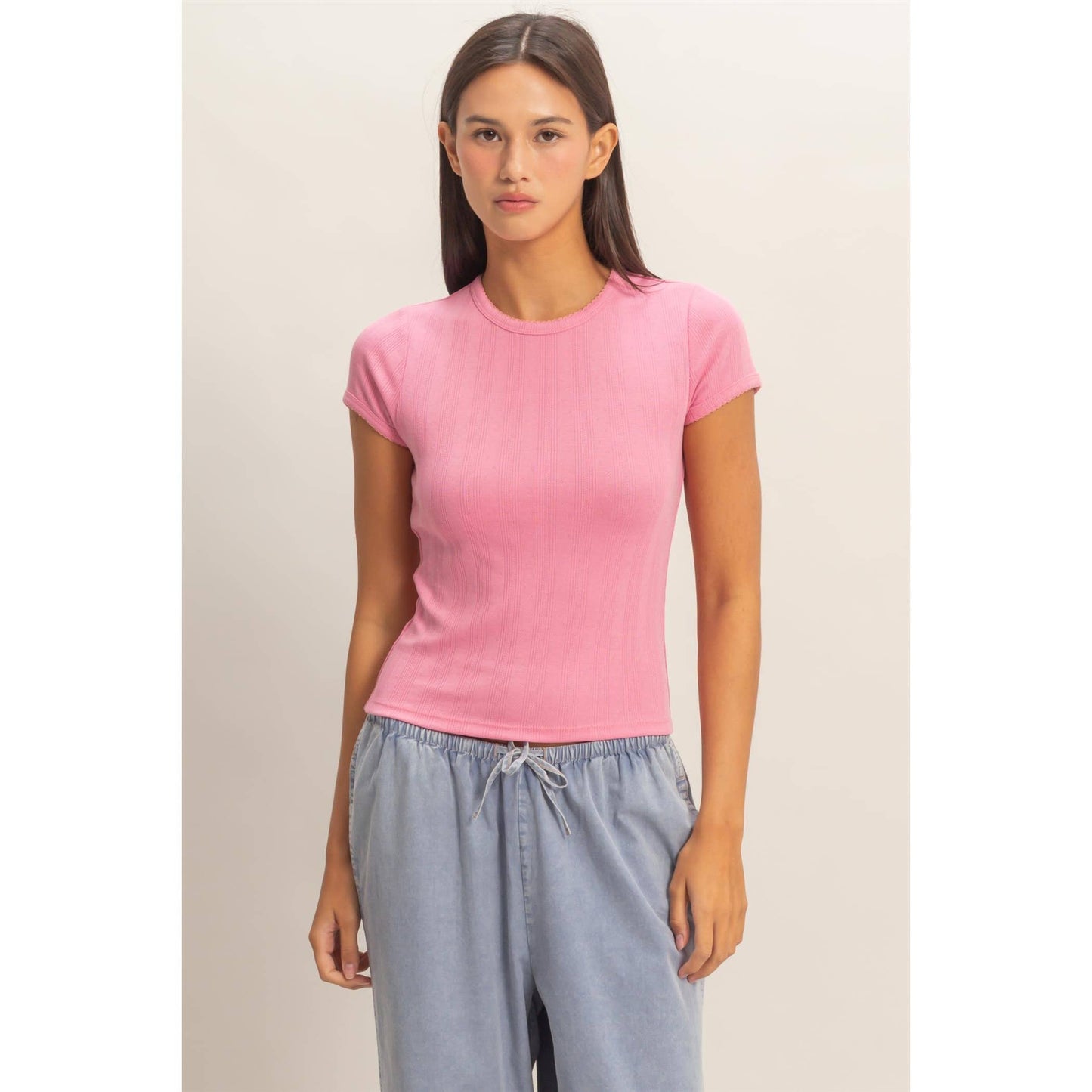 Pointelle Short Sleeve Top