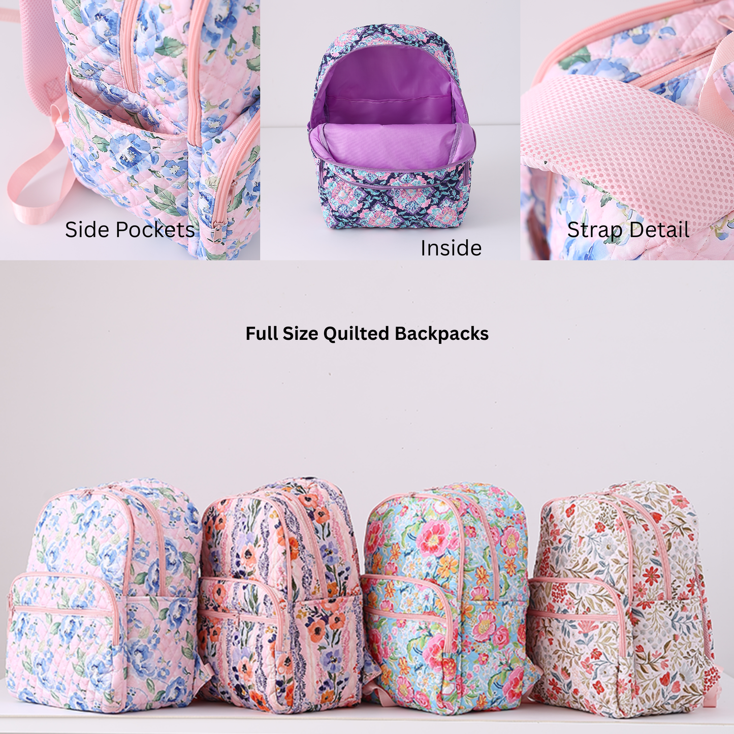 Quilted Full Size Backpack Bluebonnet Bloom