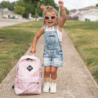 Full Size Pink Checkered Backpack