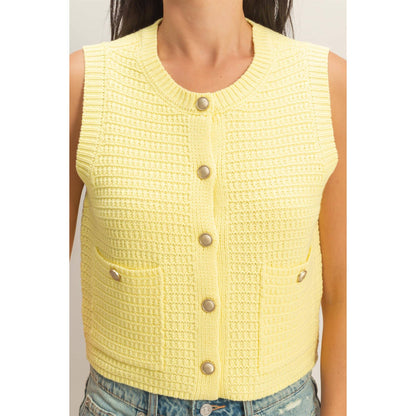 Textured Button Vest With Pocket