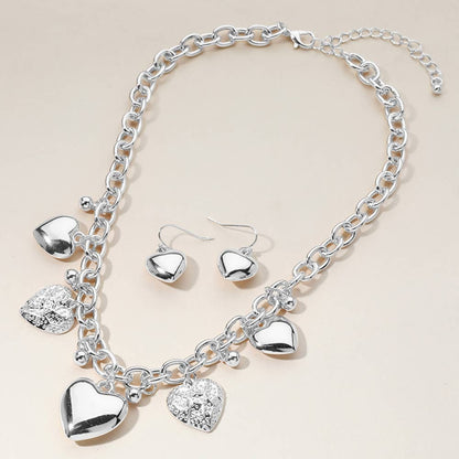 Metal Heart Charm Station Chunky Chain Necklace