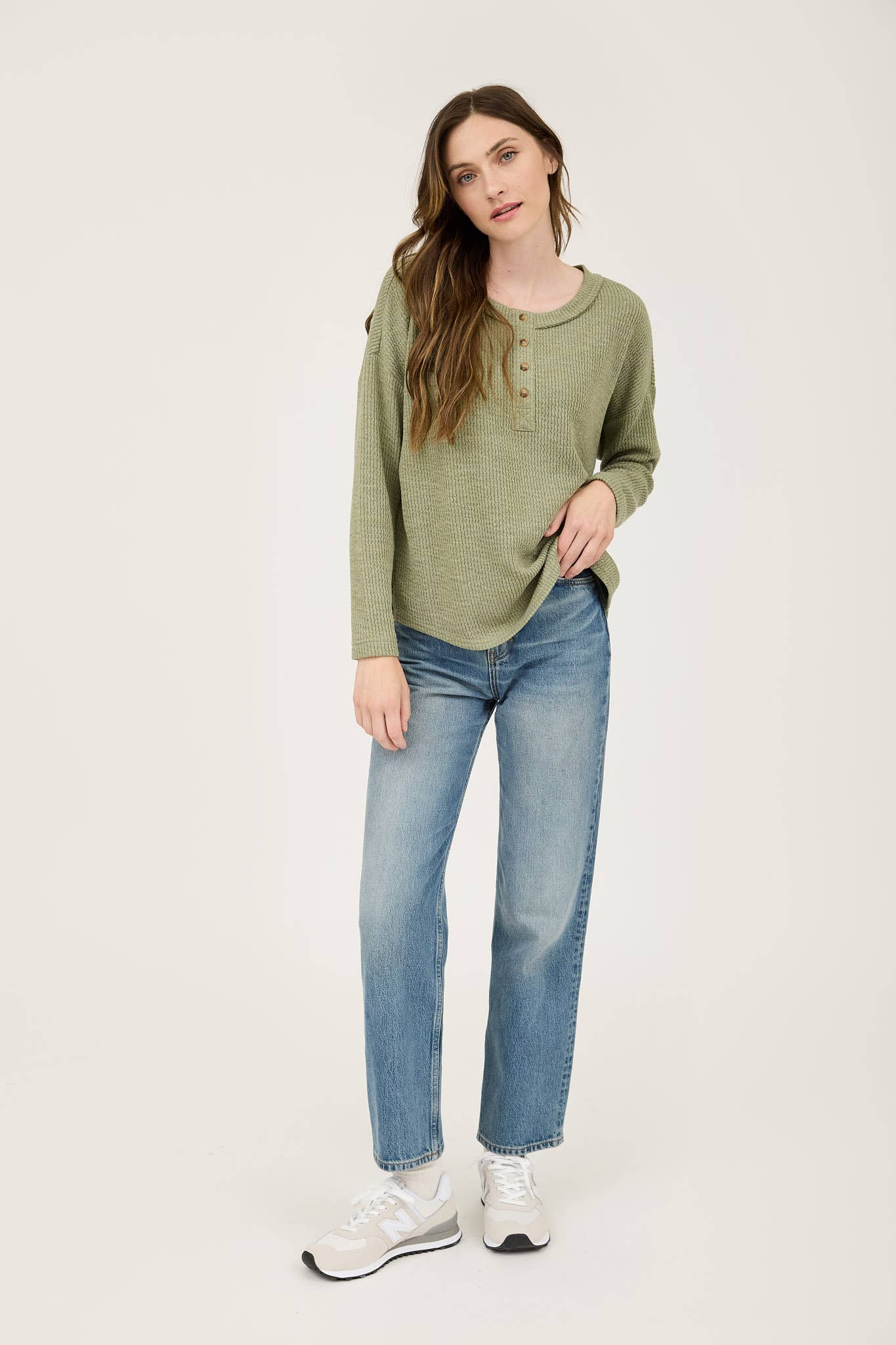 WAFFLE KNIT HENLEY TOP