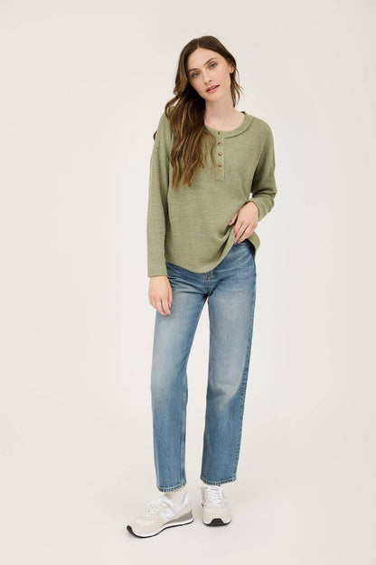 WAFFLE KNIT HENLEY TOP
