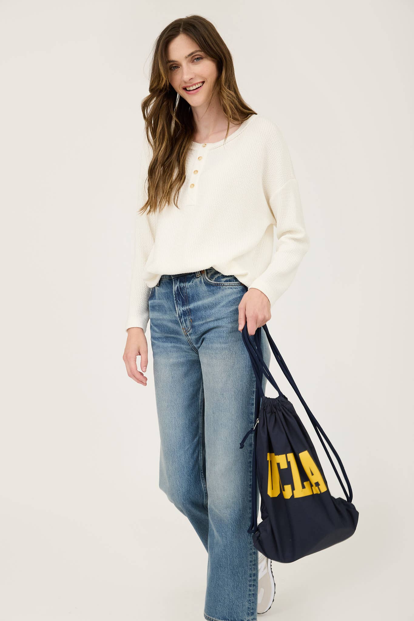 WAFFLE KNIT HENLEY TOP