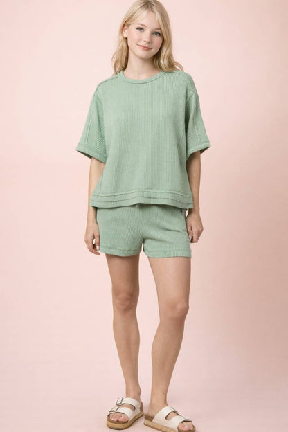 Ribbed Knit Shorts Set