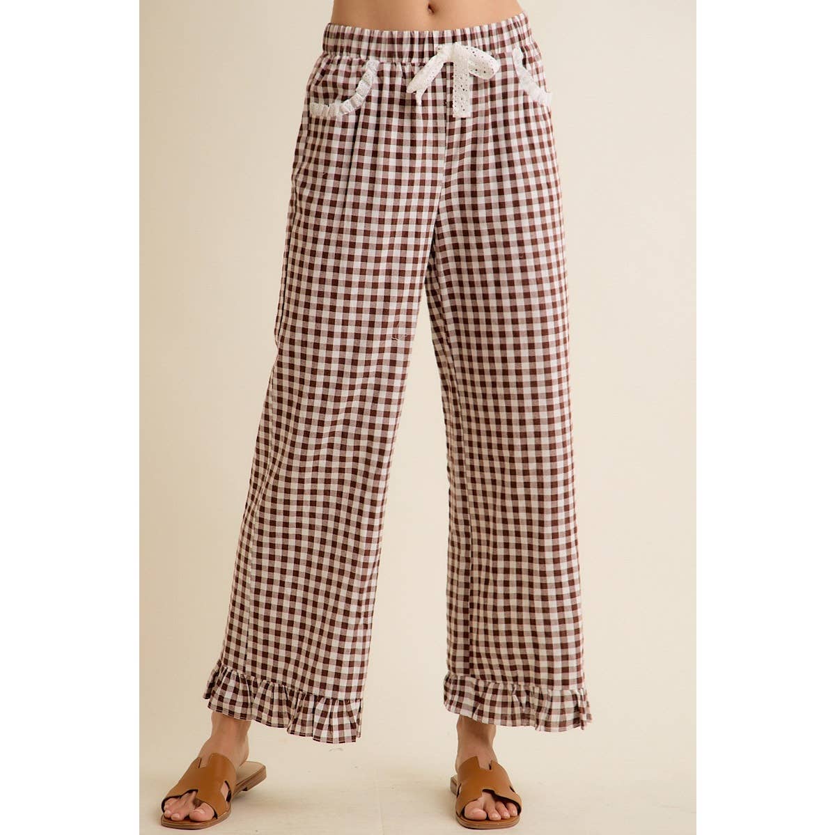 GINGHAM RUFFLED PANTS