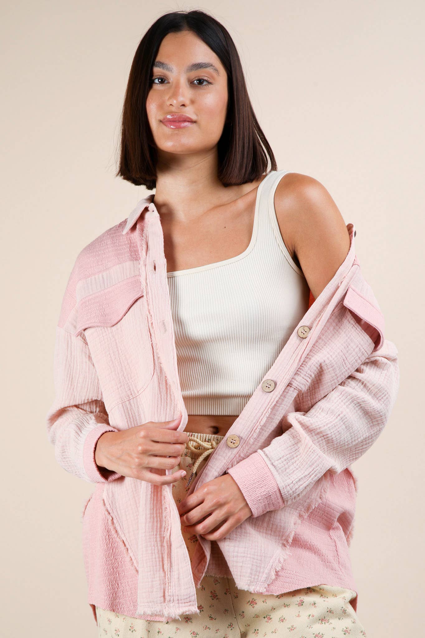 Blush Mineral Washed Oversized Shacket