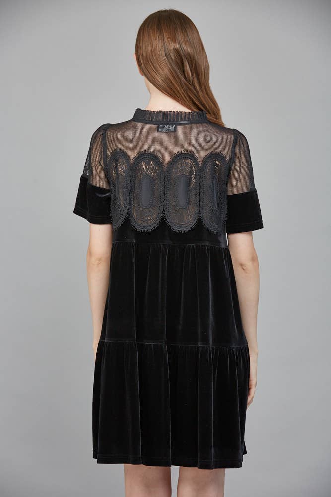 Lace Detail Velvet Dress