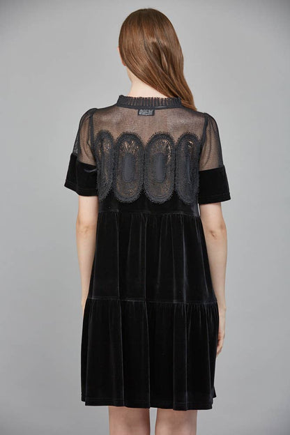 Lace Detail Velvet Dress