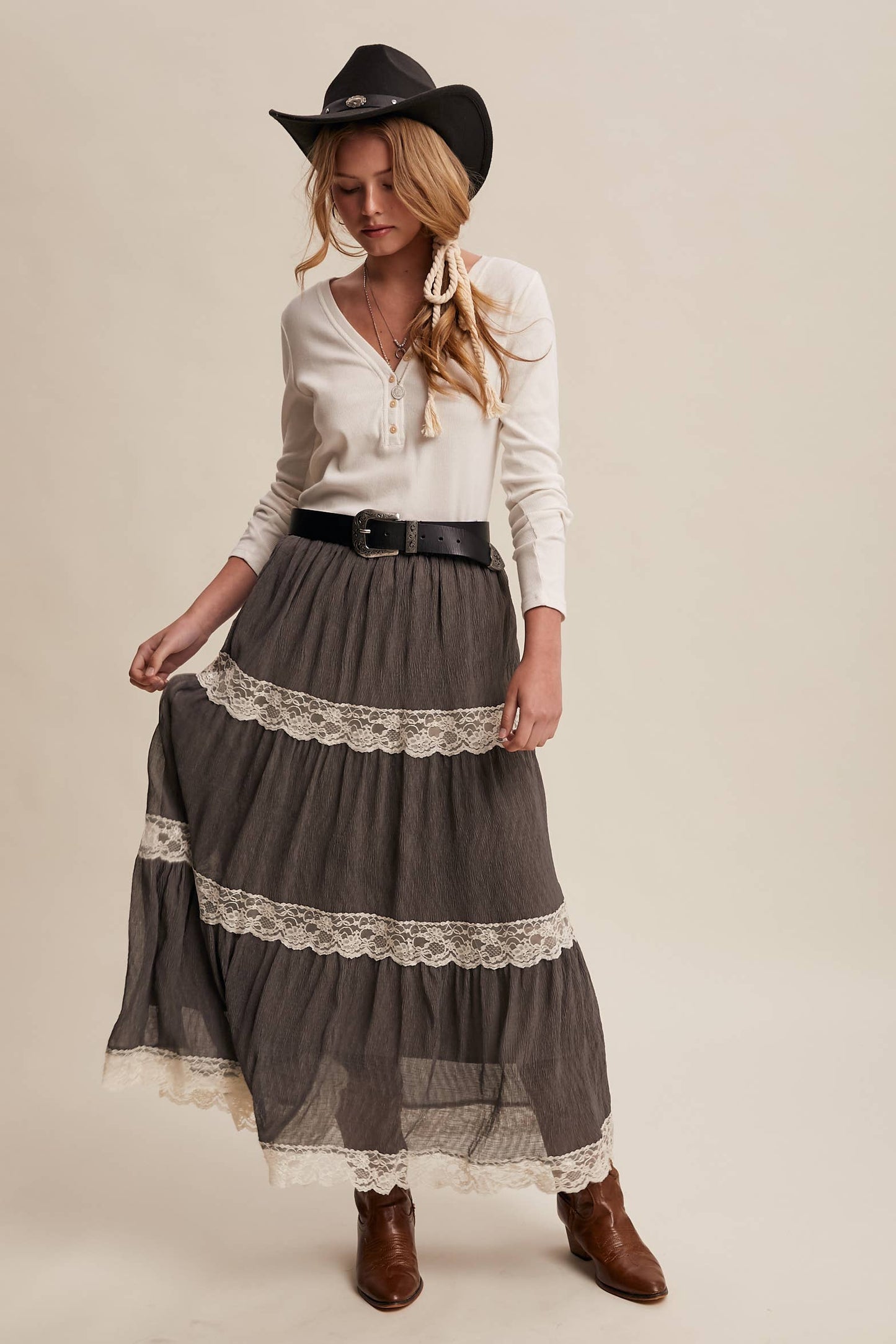Tiered Lace Maxi Skirt