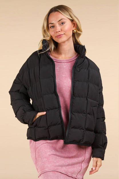 NJ90311-Solid Puffer Padded Warm Jacket