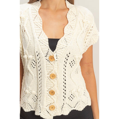 Button-Front Crochet Sweater