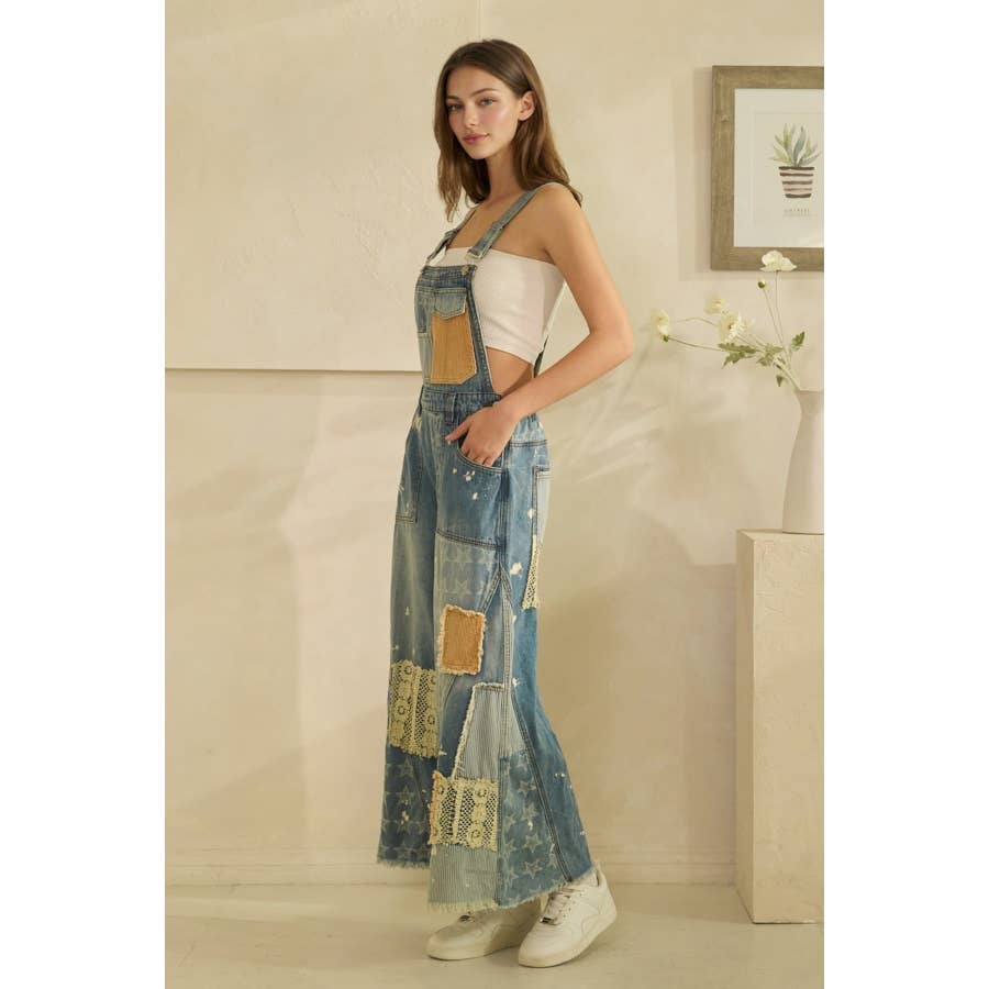 MULTI PATCH DENIM OVERALLS