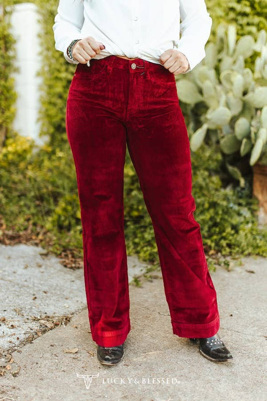 Wine Corduroy Mid Rise Jeans