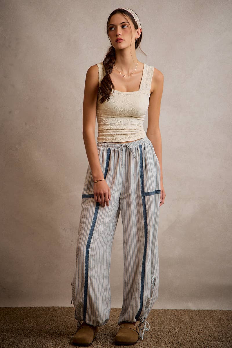LIGHTWEIGHT MULTI STRIPE JOGGER PANTS WITH SIDE SLITS WITH T