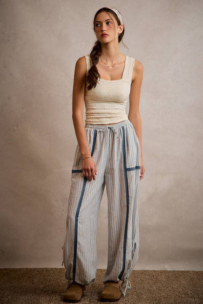 LIGHTWEIGHT MULTI STRIPE JOGGER PANTS WITH SIDE SLITS WITH T