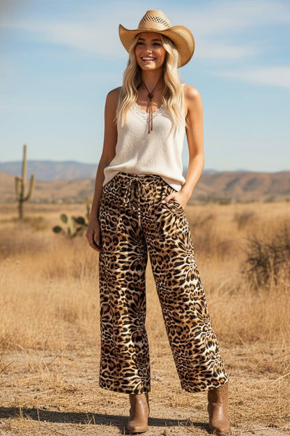 Leopard Wide Leg Woven Pants