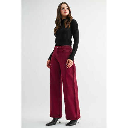 HIGH-RISE WIDE CUFFED JEANS