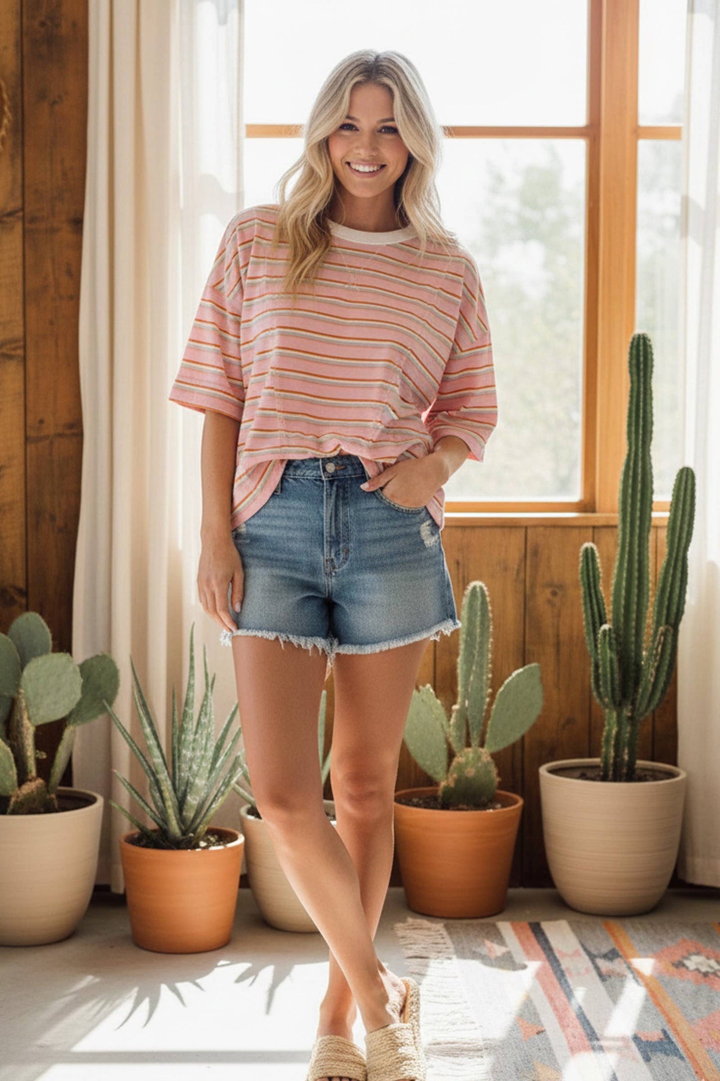 Striped Oversized Short Sleeve Top