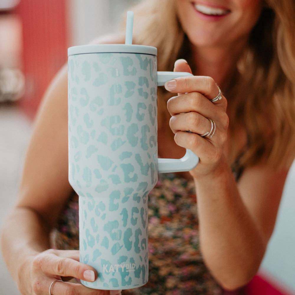 Modern Mint Leopard 38 Oz Tumbler Coffee Cup