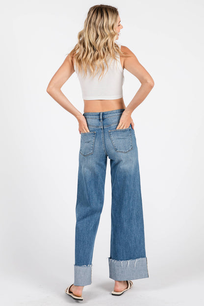 Petra High Rise Wide Leg Cuff Hem Jean