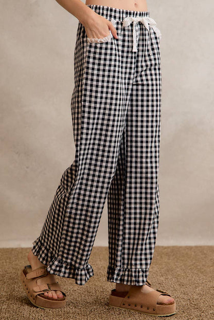GINGHAM RUFFLED PANTS