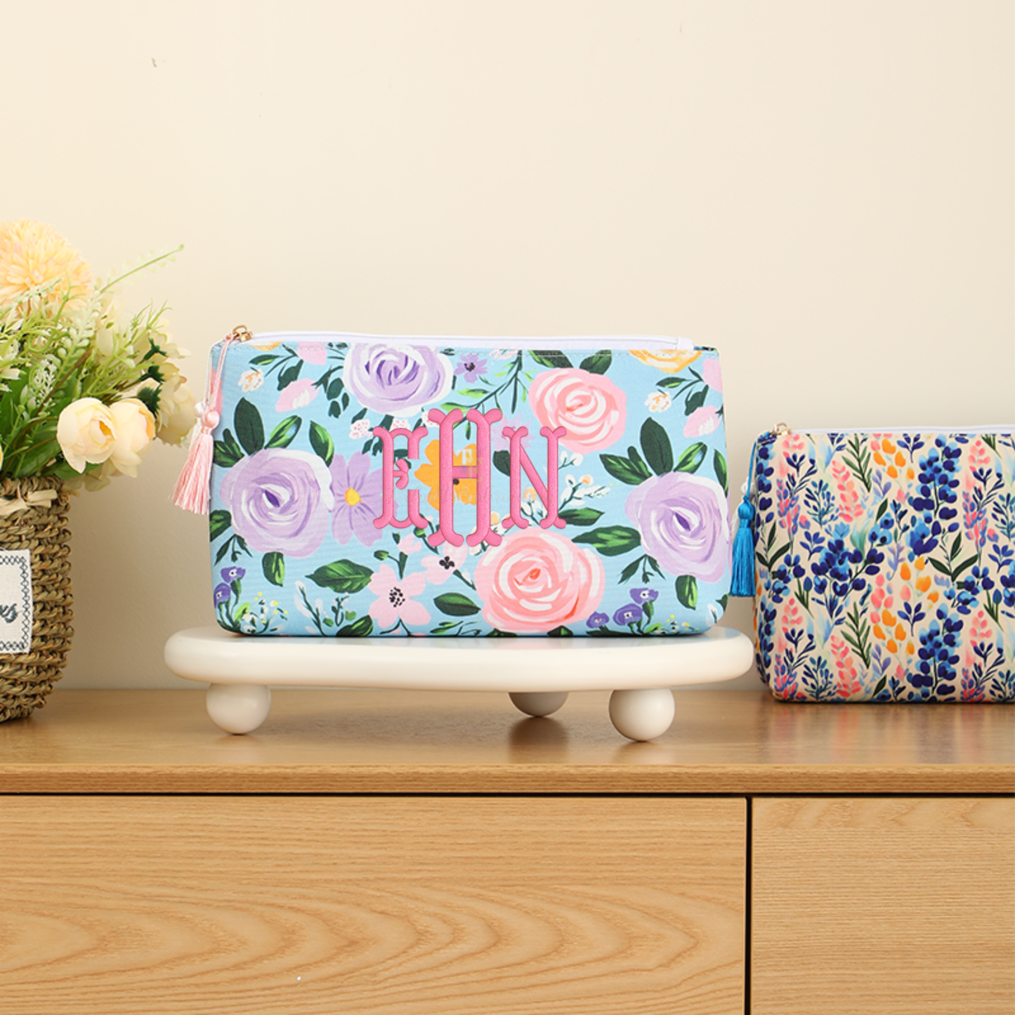 Floral Canvas Cosmetic Case Toiletry Bag Makeup Bag