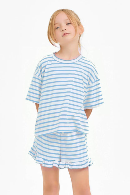 Stripe Crop Top and Ruffle Shorts Set