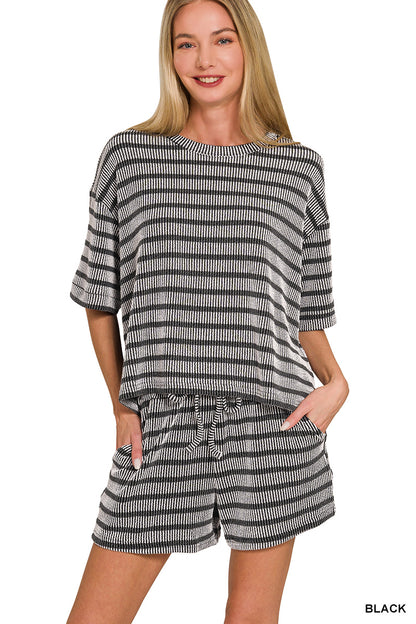 Ribbed Stripe Short Set