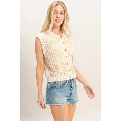 Sleeveless Ribbed Button Top