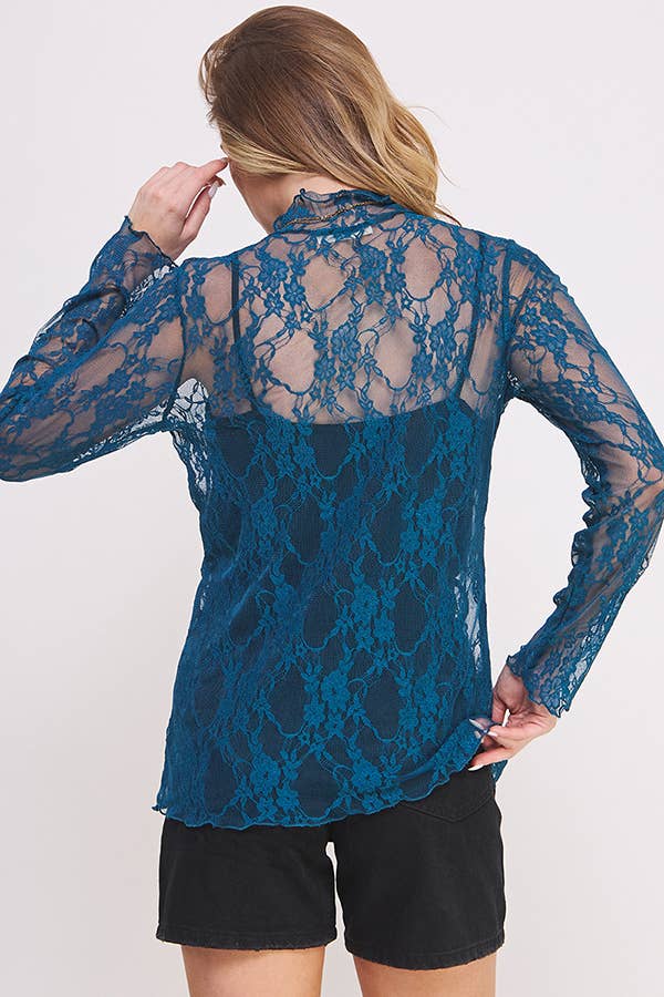 Floral print lace long sleeves top KRT1739 (Plus available)