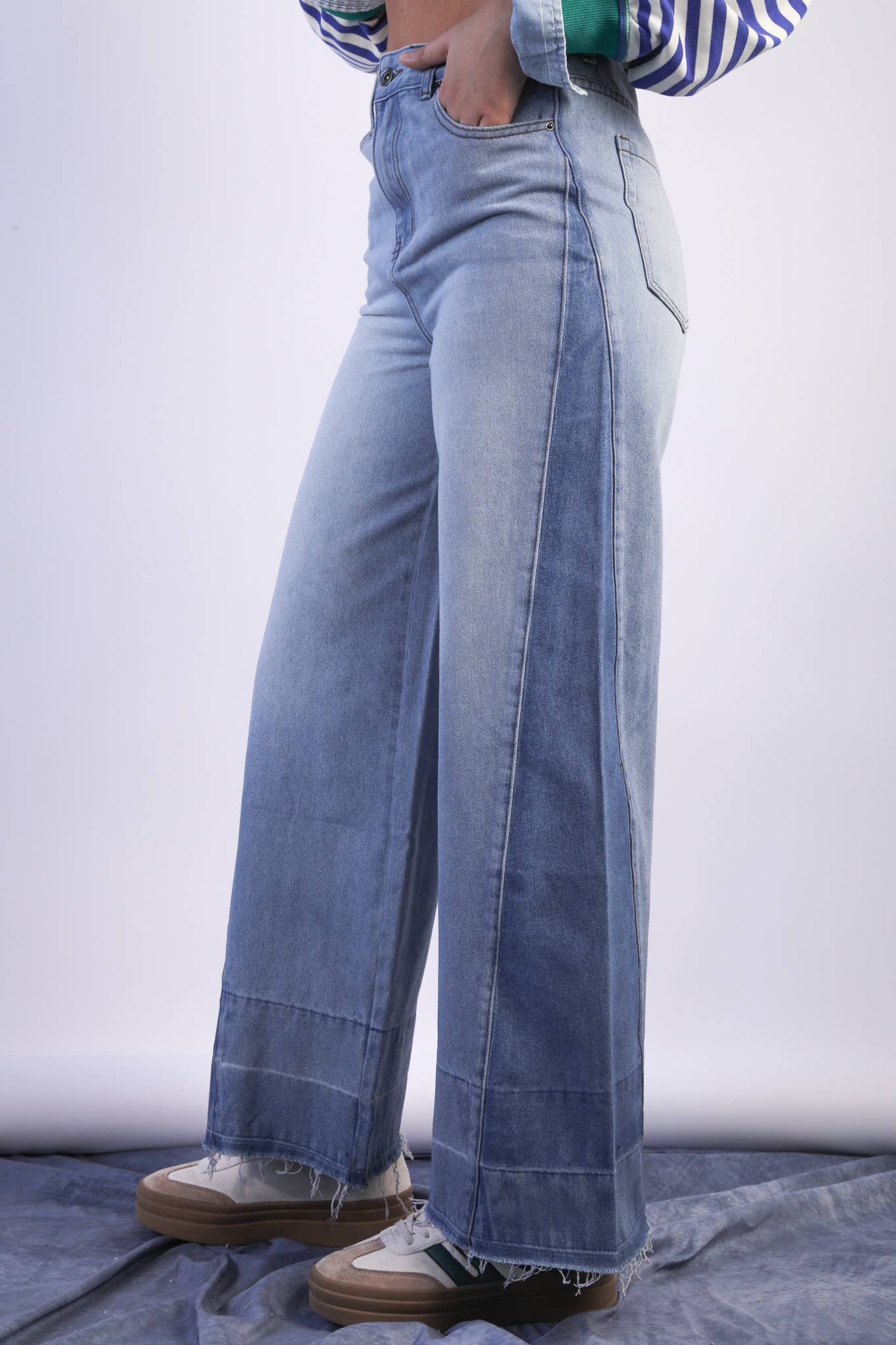 Wide Leg Color Block Jeans
