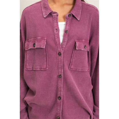 Waffle Knit Button-Up Shacket