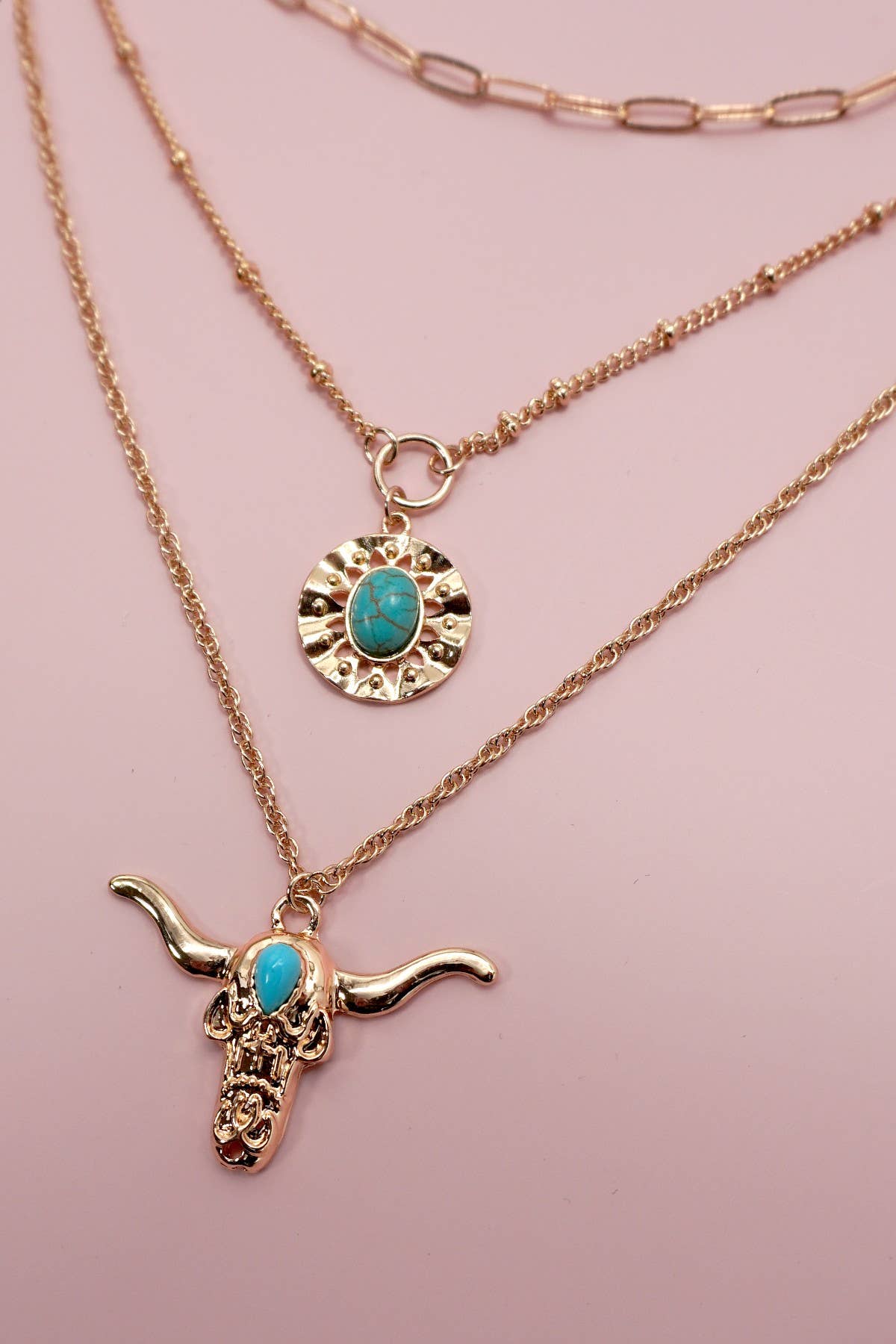 TURQ BULL HEAD LAYERED NECKLACE