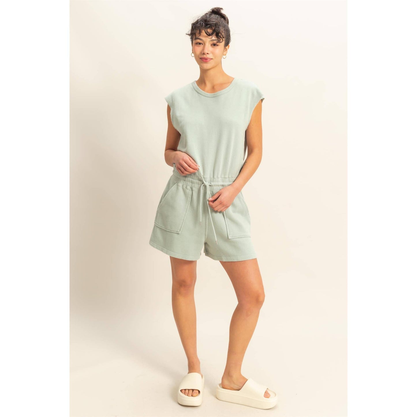 DZ25A773-Sleeveless Drawstring Waist Romper