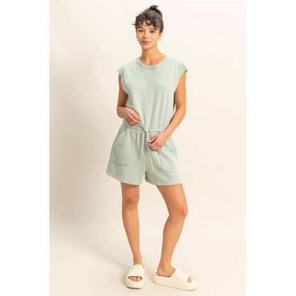 DZ25A773-Sleeveless Drawstring Waist Romper