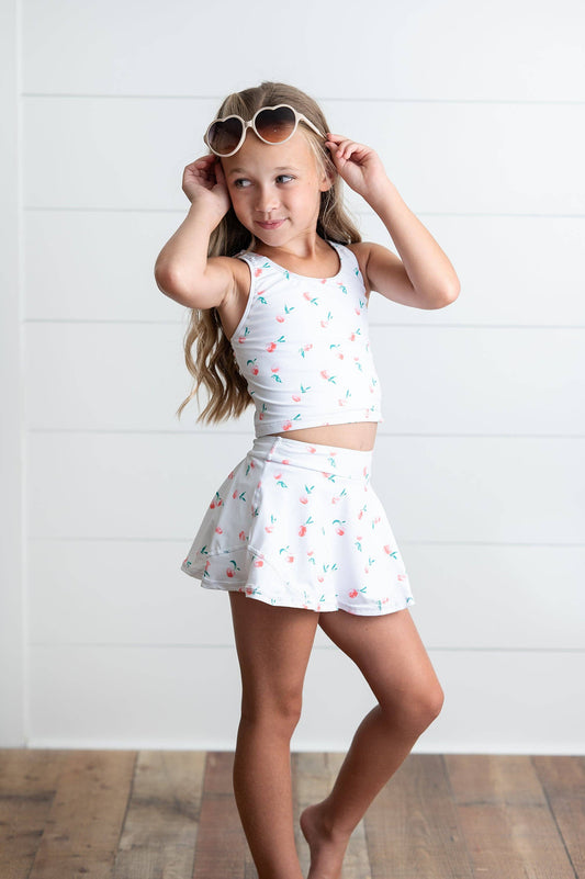Girls White Peach 2 Piece Athletic Active Skirted Sport Set