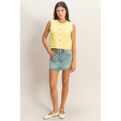 Textured Button Vest With Pocket