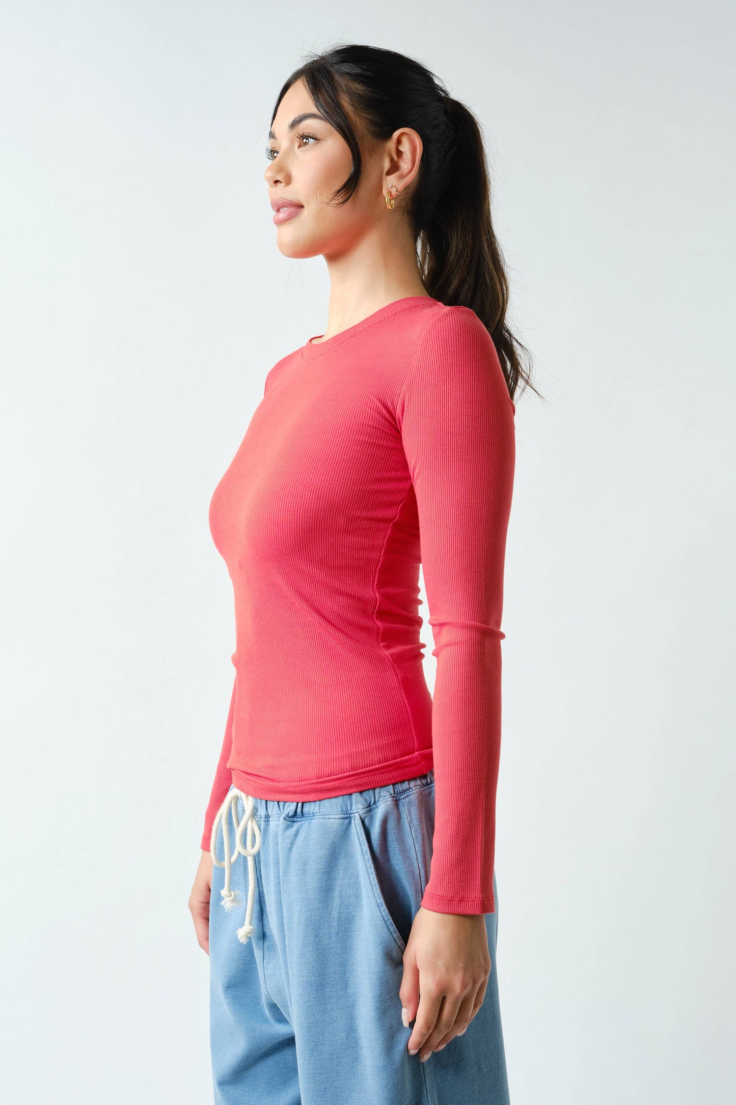Essential Long-Sleeved Micro-Ribbed Athleisure Top