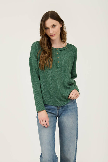 WAFFLE KNIT HENLEY TOP