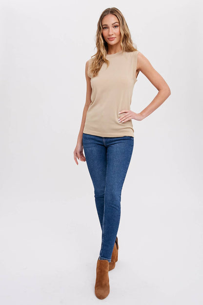 HIGH NECK SLEEVELESS KNIT TOP
