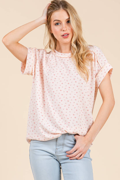 Pink Floral Rib Knit Tee