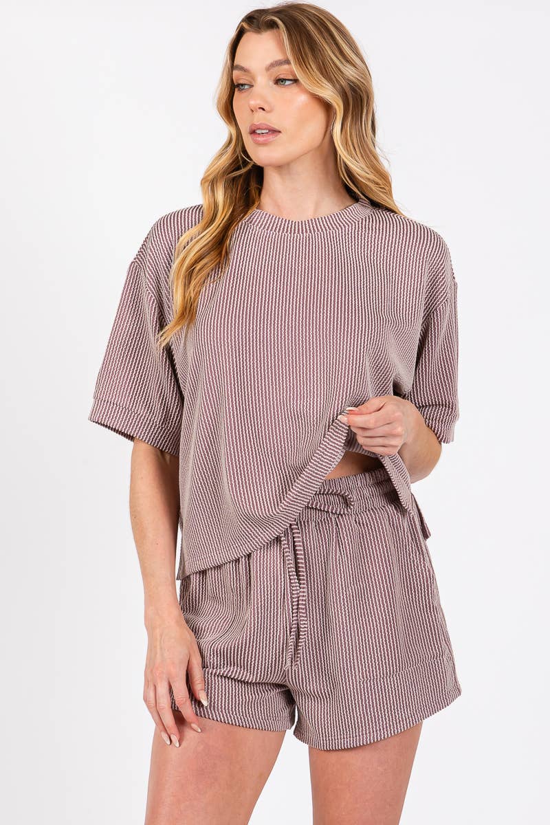 RIBBED ROUND NECK TOP AND SHORTS SET