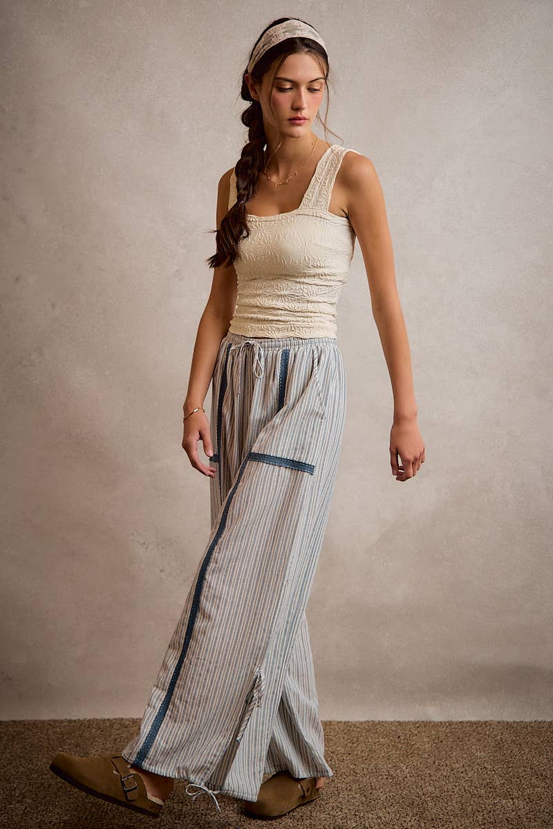LIGHTWEIGHT MULTI STRIPE JOGGER PANTS WITH SIDE SLITS WITH T