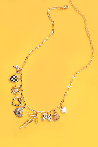 CHARM BOW CHECKERED NECKLACE